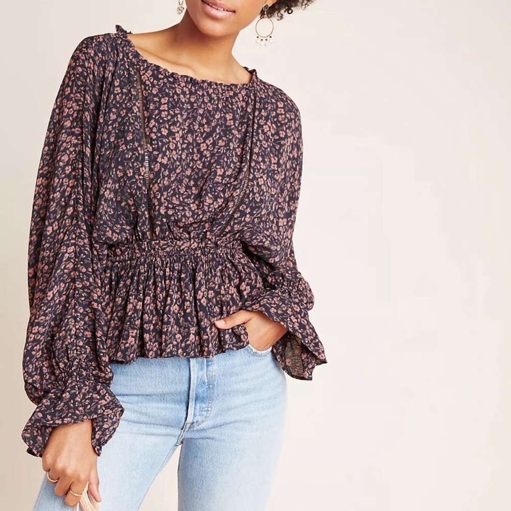 Anthropologie Nichola Peplum Blouse Balloon Sleeve